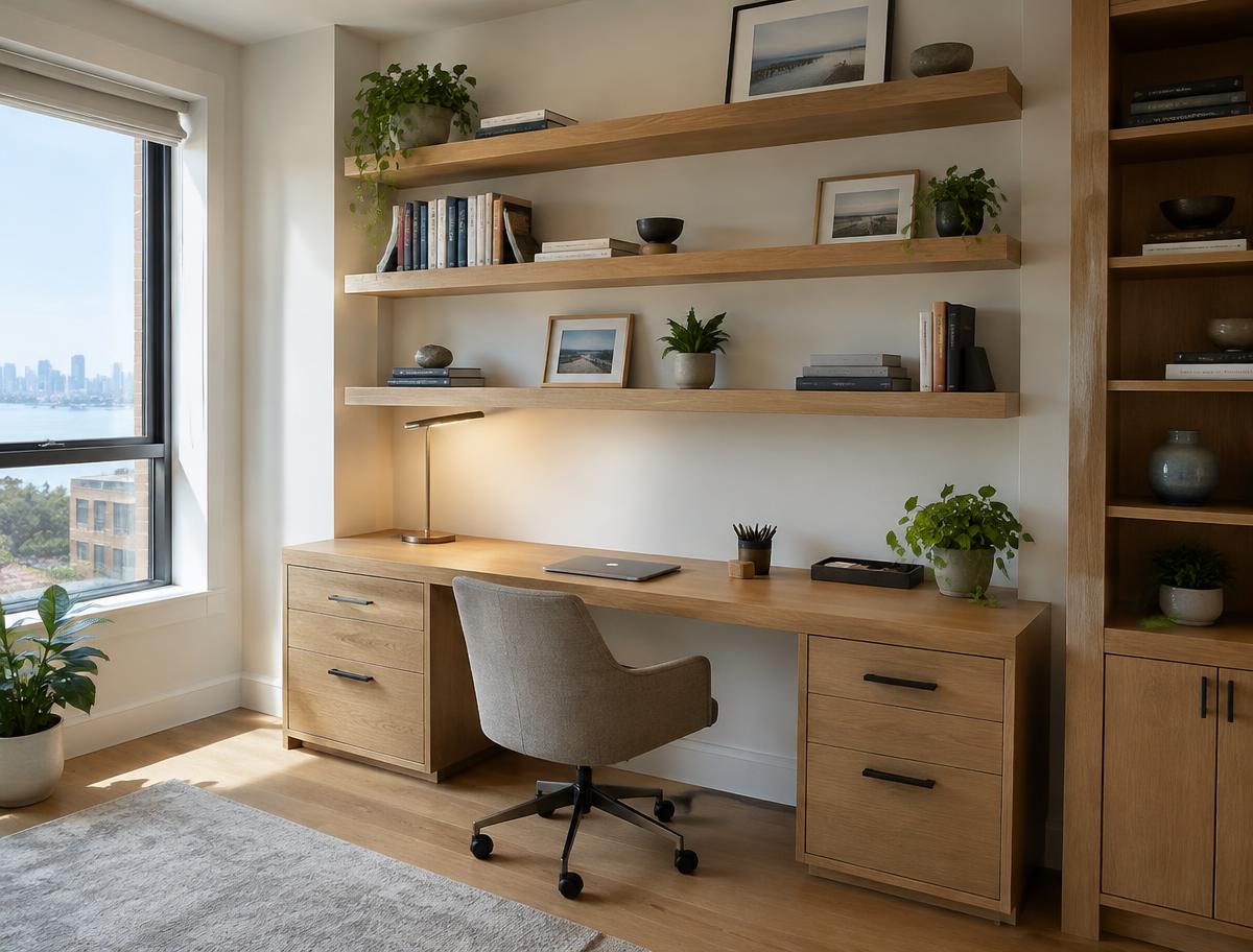 Floating shelves and assembled home office