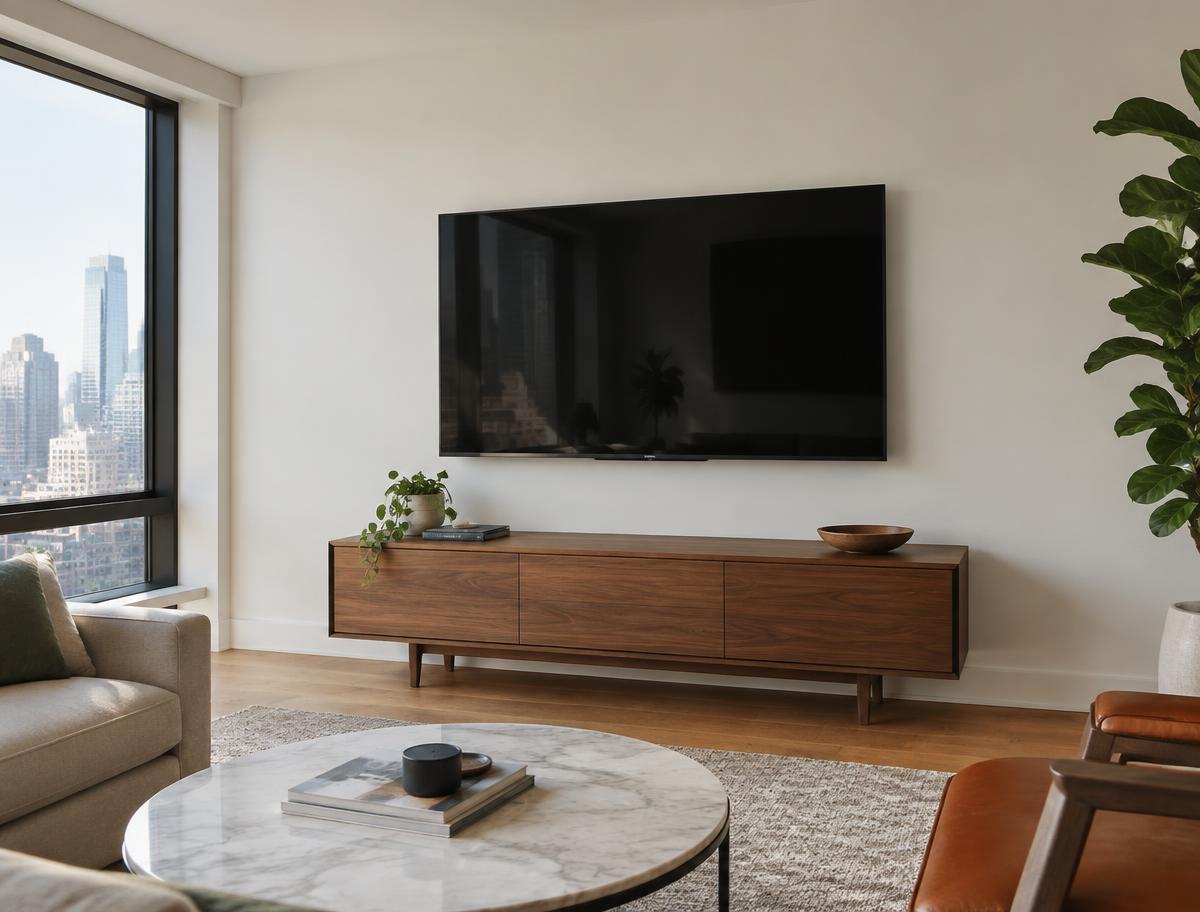 Wall-mounted television with concealed cables